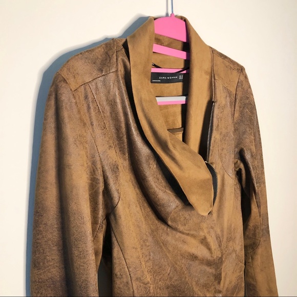Zara Vegan Suede Leather Moto Brown Jacket XS - Picture 6 of 10